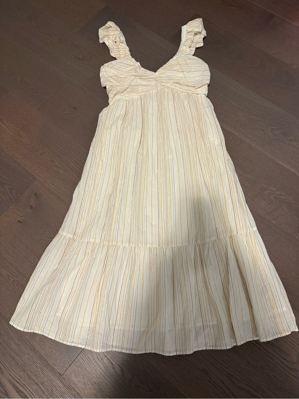 Gap Ruched Cream and Gold Tiered Dress
